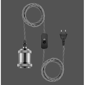 Kabel-Set Hold it Stahl-Optik mit E27 Fassung, Stecker und Schalter für Pendelleuchten.