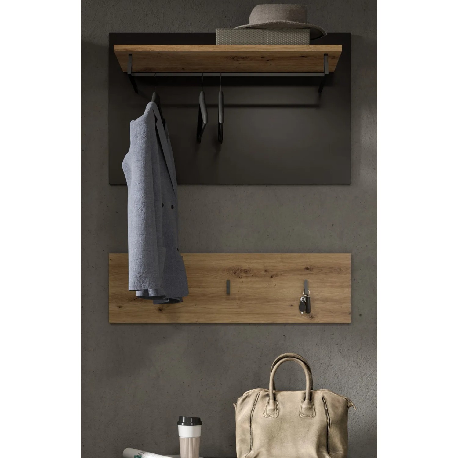 Inn.Furn Garderobenpaneel Eiche Grau 80 cm mit Kleiderstange Cooper_2