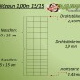 Detailansicht Aquagart Wildzaun 100/15/15 Set mit Pfosten und Draht. Knotengeflecht mit Drahtstärken.