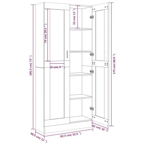 VidaXL Vitrinenschrank Grau Sonoma, 185,5 cm hoch, mit Fächern und Glastüren. Wandregal.
