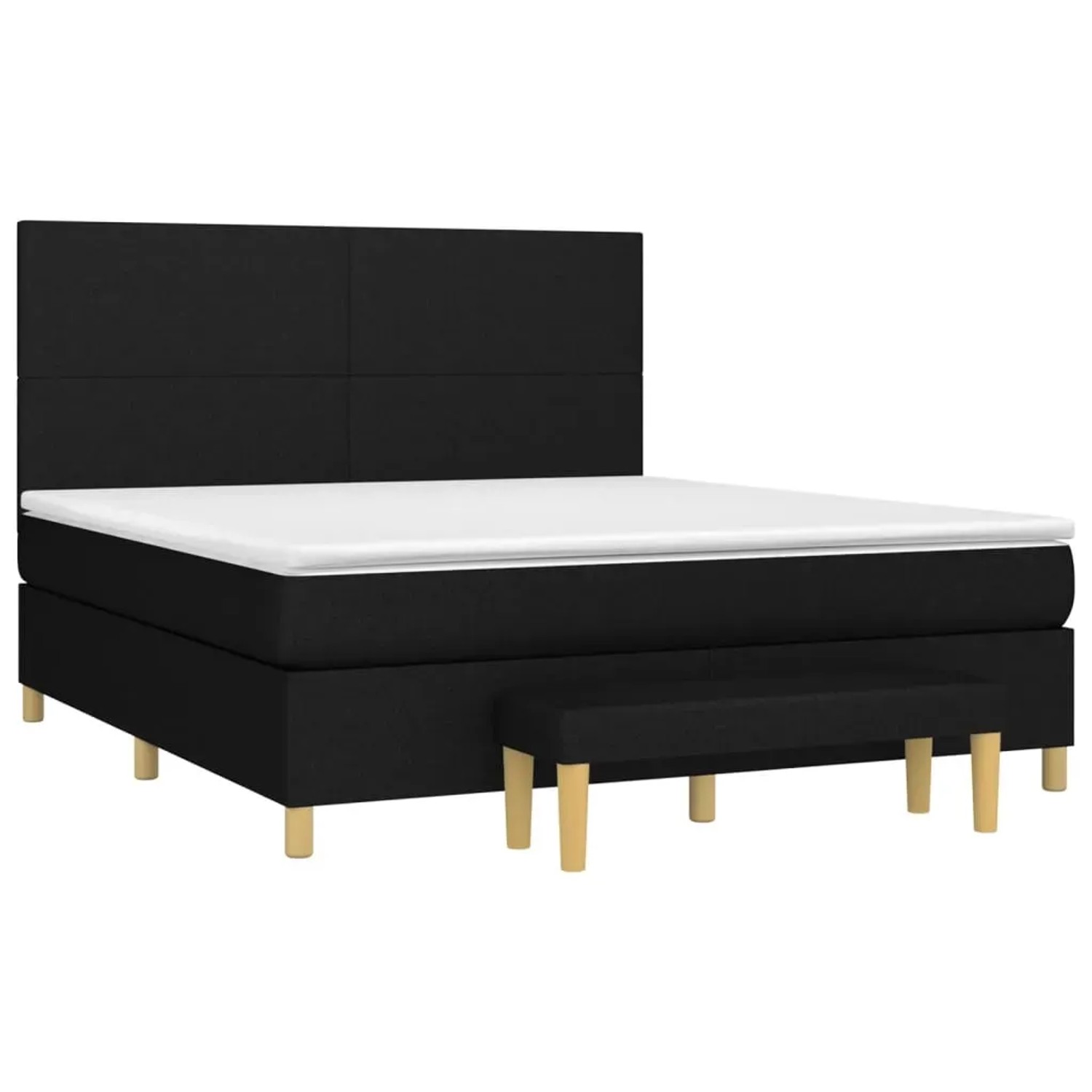 Schwarzes vidaXL Boxspringbett (180x200 cm) mit Matratze und Bank.
