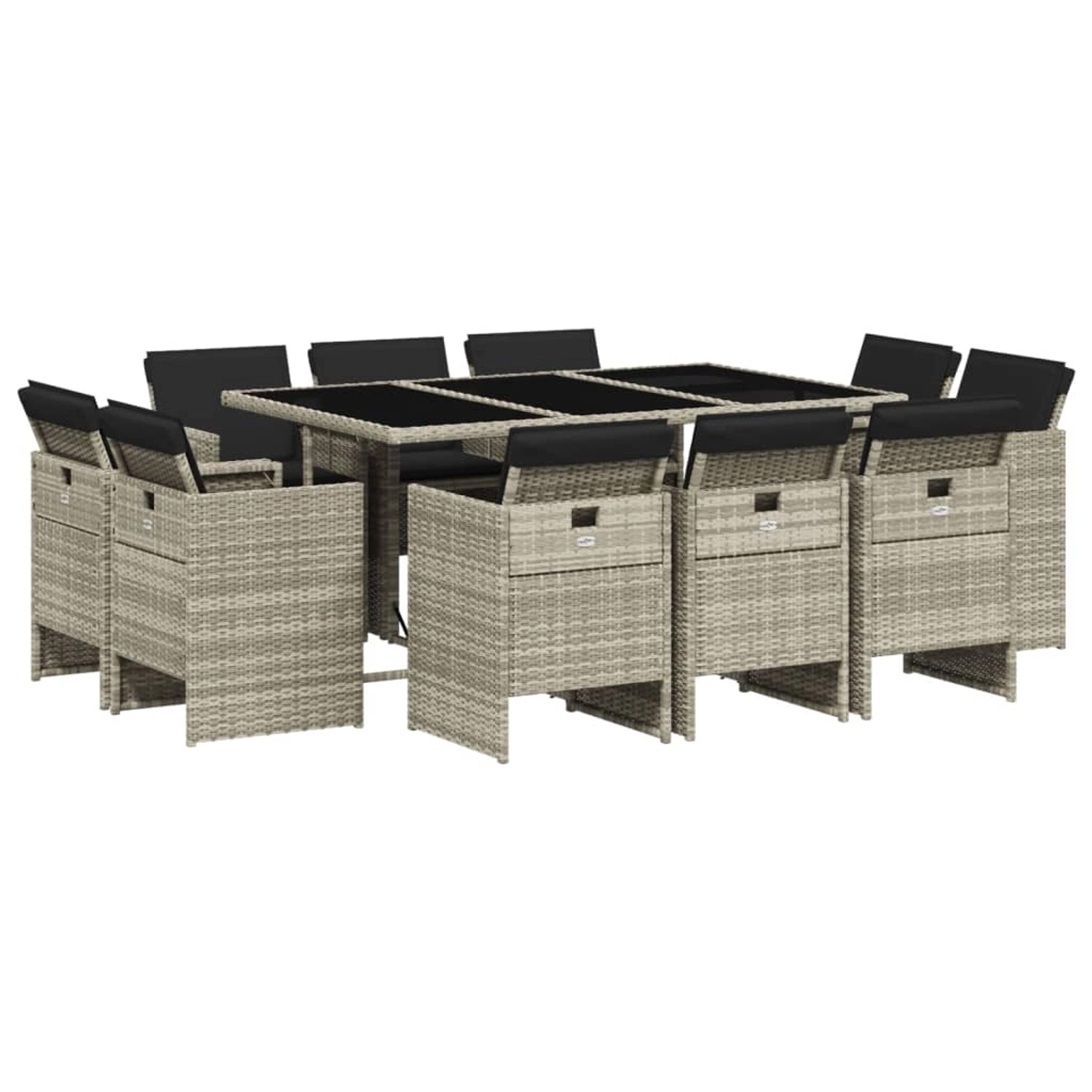 vidaXL 11-Tlg Garten-Essgruppe mit Kissen Hellgrau Poly Rattan 3210671 günstig online kaufen