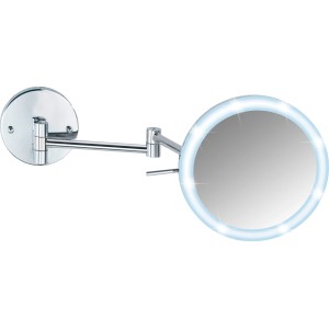 Wenko Power-Loc LED Wandspiegel Aura, runder Kosmetikspiegel mit LED-Beleuchtung und Chrom-Optik.