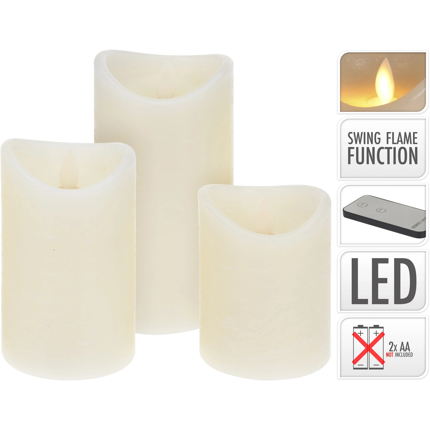 LED Kerzen 16 cm Elfenbein 3er-Set