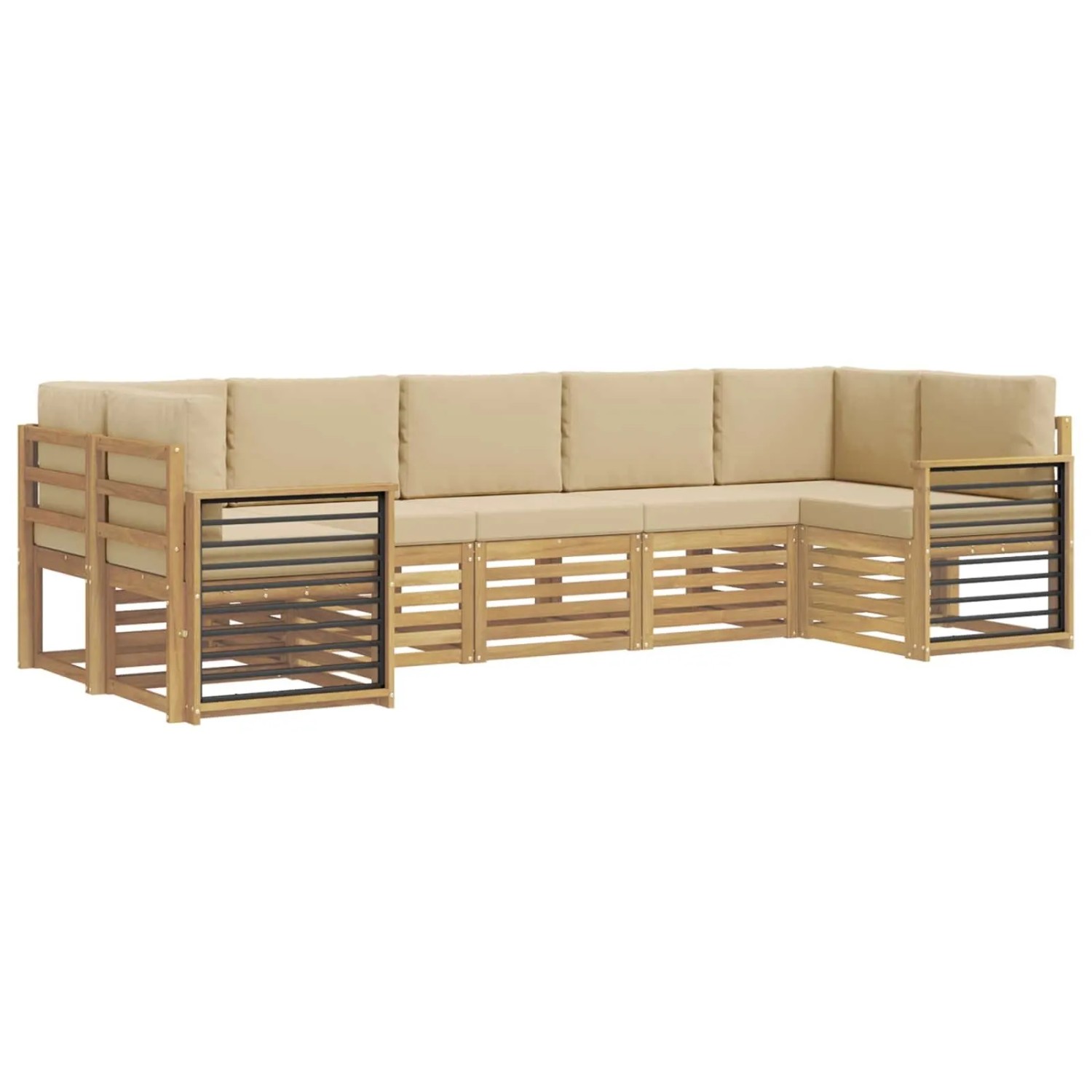 vidaXL Ecksofa Set 7 Stk Weiß und Beige 304 x 128,5 x 73 cm Polyester 3392448