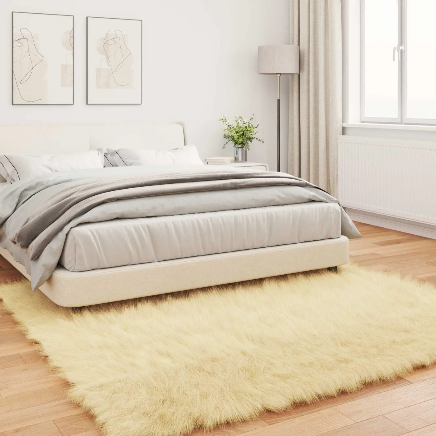 vidaXL Kunstschaffell Teppich Tafalla Creme 240 x 240 cm Polyester 42021512_4