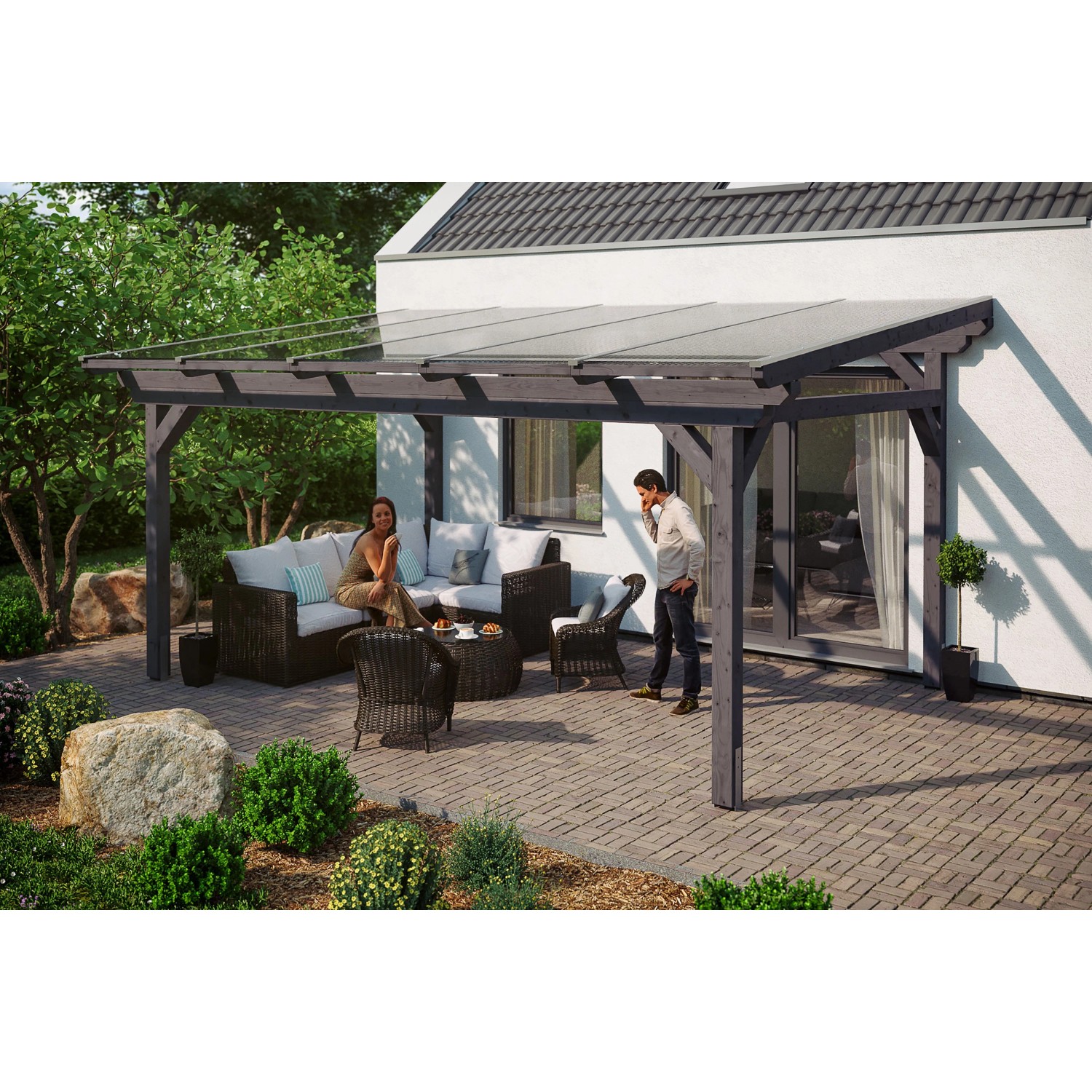 Skan Holz Terrassenüberdachung Sanremo 541 x 300 cm Leimholz Schiefergrau
