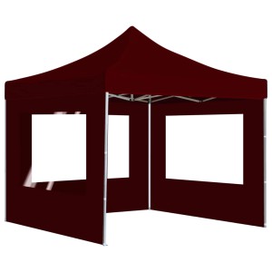Faltbares, weinrotes Partyzelt 3x3m mit Wänden und Aluminiumrahmen.