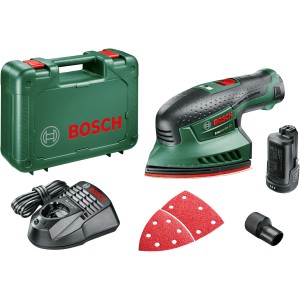 Bosch Akku-Multischleifer EasySander 12 Set mit Akku, Ladegerät, Schleifpapier und Koffer.