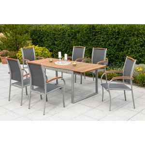 7-teiliges Gartenmöbel-Set Siena von Merxx mit Akazienholztisch und 6 Stapelsesseln.