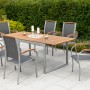 7-teiliges Gartenmöbel-Set Siena von Merxx mit Akazienholztisch und 6 Stapelsesseln.