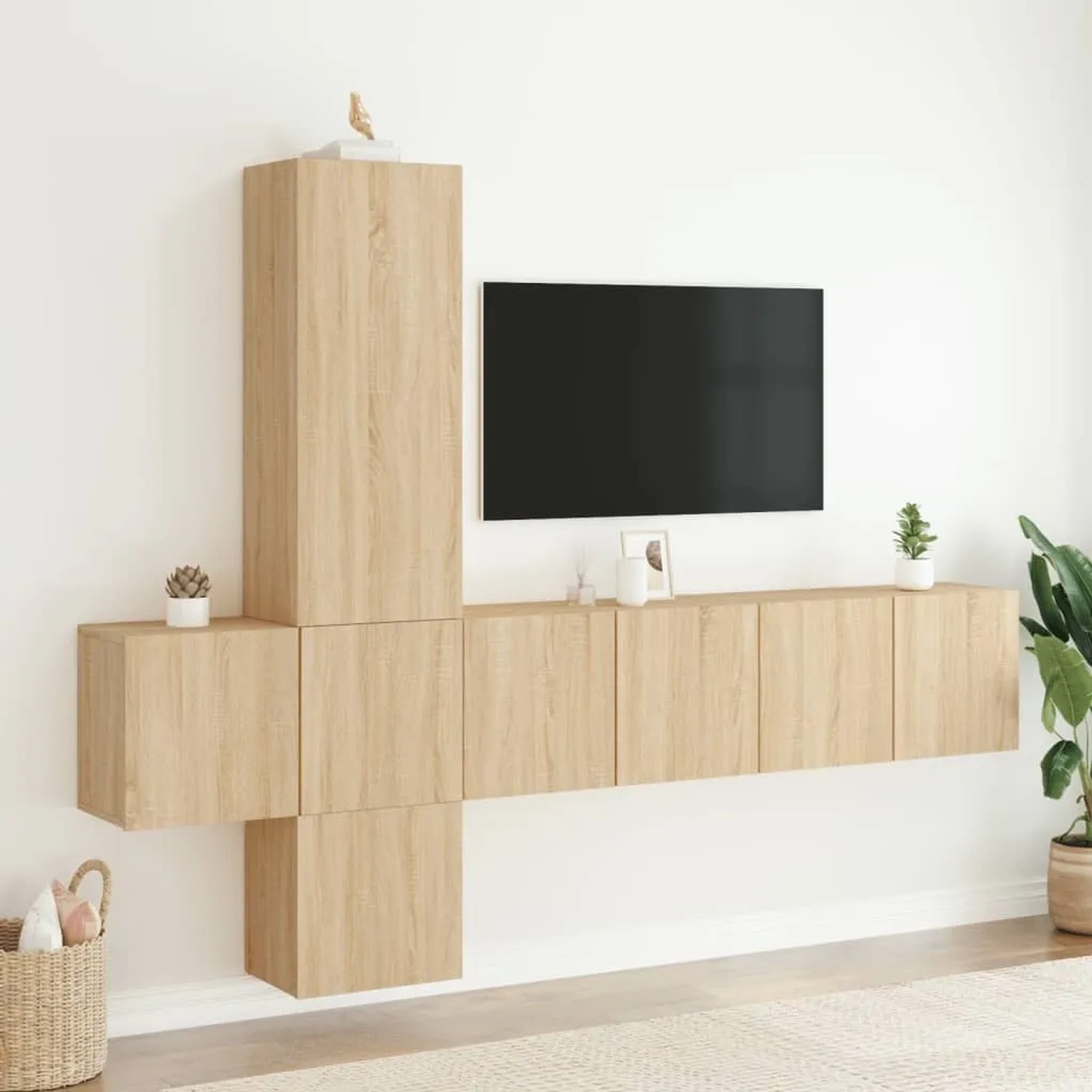 VidaXL Wohnwand, 5-teilig, Sonoma-Eiche, Holzwerkstoff, Modell 5. Hängende TV-Schränke im Wohnzimmer.