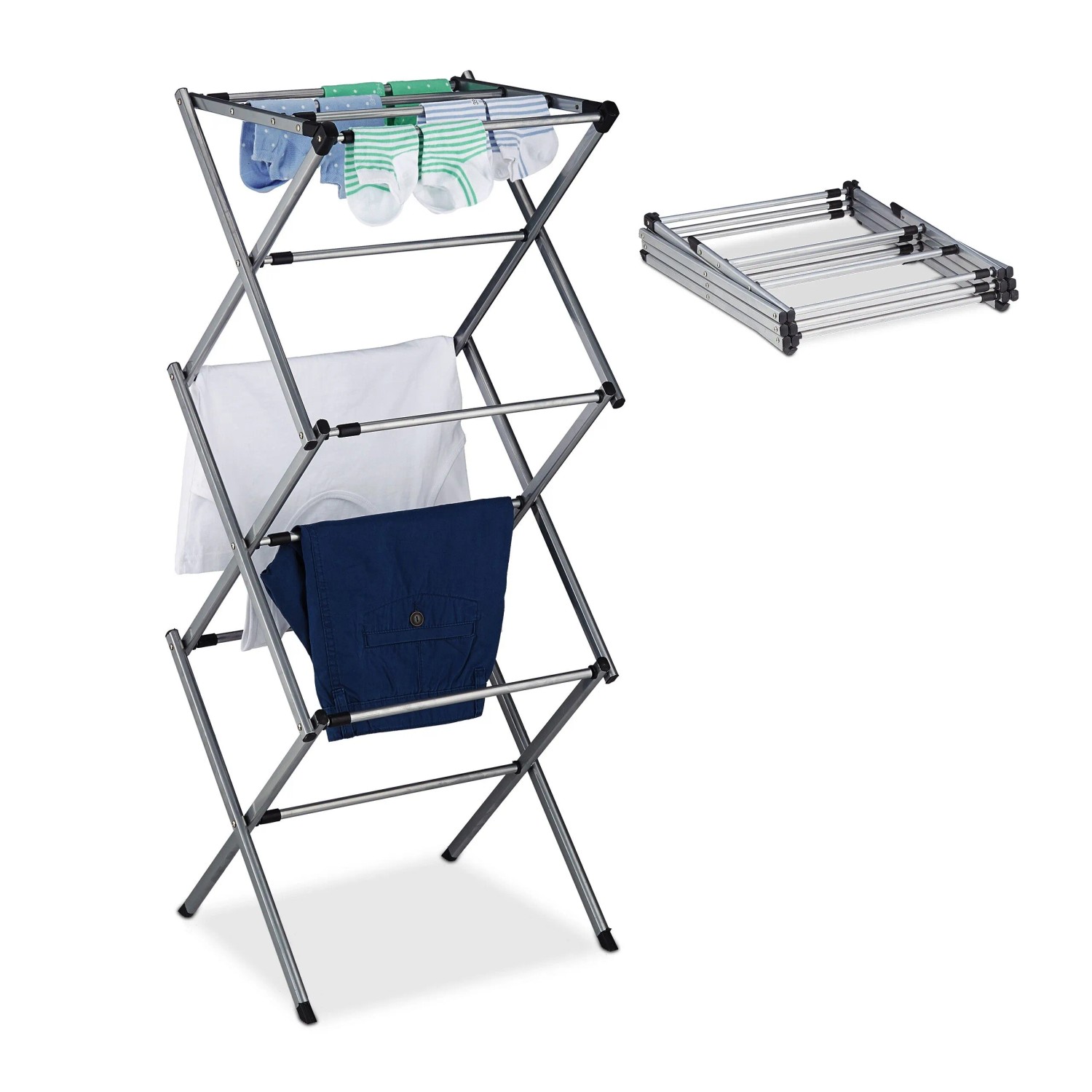Relaxdays Standtrockner Edelstahl Silber Klappbar Ausziehbar 105 cm x 73 cm x 37 cm 2,1 kg