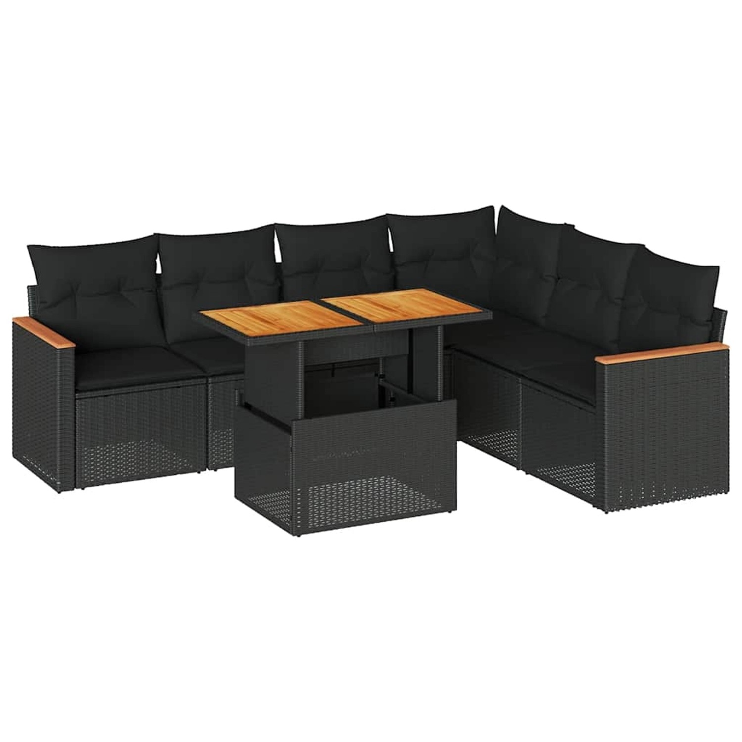 vidaXL 7-Tlg Garten-Sofagarnitur mit Kissen Schwarz Poly Rattan 3327492 günstig online kaufen