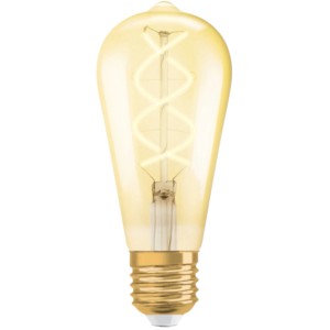 Osram E27 LED Leuchtmittel ST64, 4W, mit warmweißem Licht und goldfarbenem Glas.