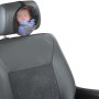 Schwarzer Safety View Sicherheitsspiegel am Autositz mit Baby im Blickfeld.