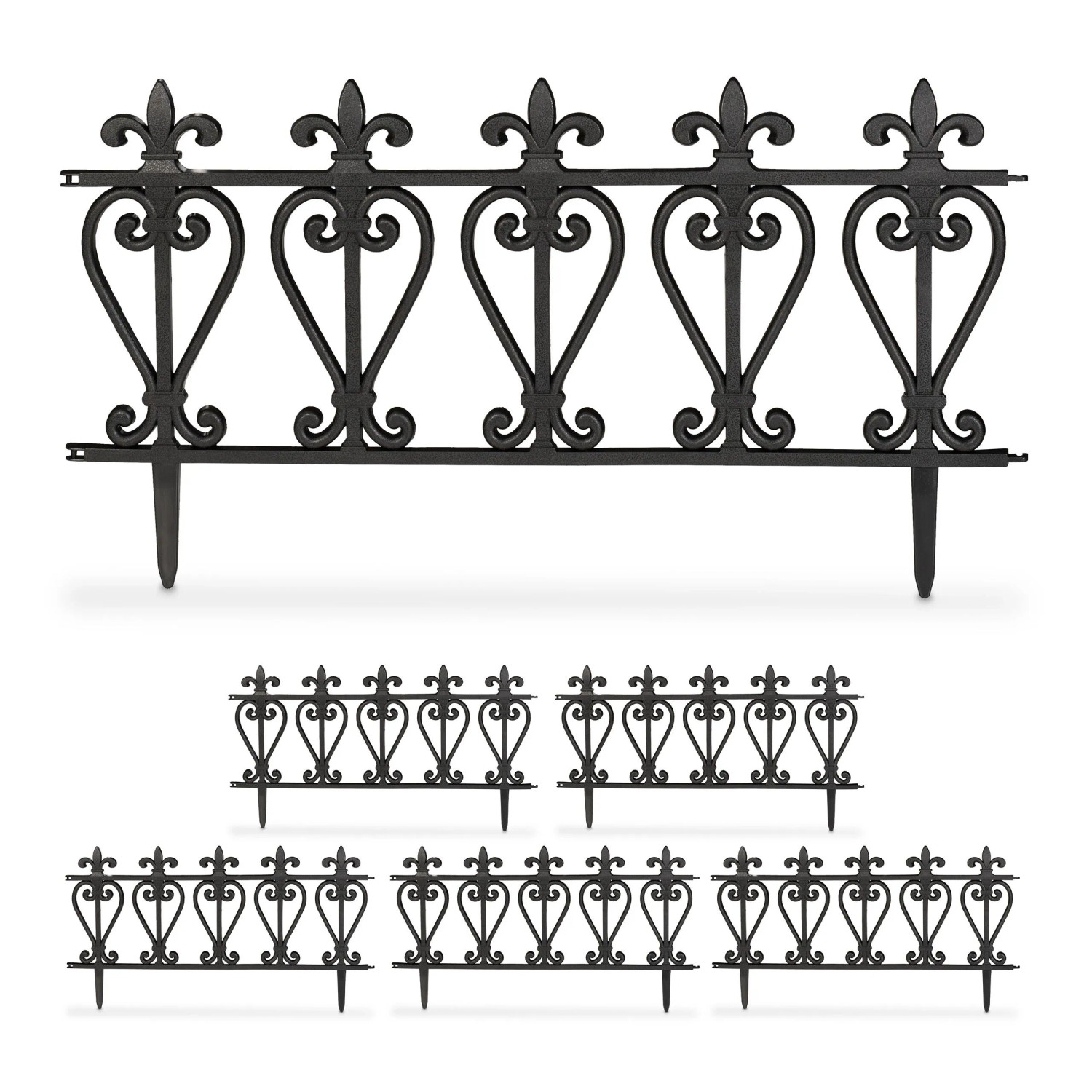 Relaxdays Beeteinfassung 6er Set Kunststoff Schwarz Steckbar 32,5 cm x 61 cm x 1 cm
