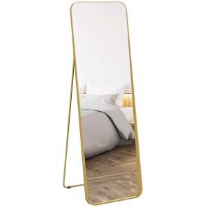 Freistehender Ganzkörperspiegel, goldener Metallrahmen, 160 cm hoch. Ideal als Flurspiegel.