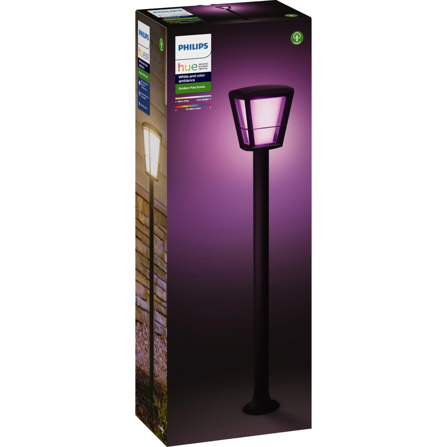 Philips Hue Econic LED-Wegeleuchte, smarte Außenleuchte mit Farbwechsel, im Karton.