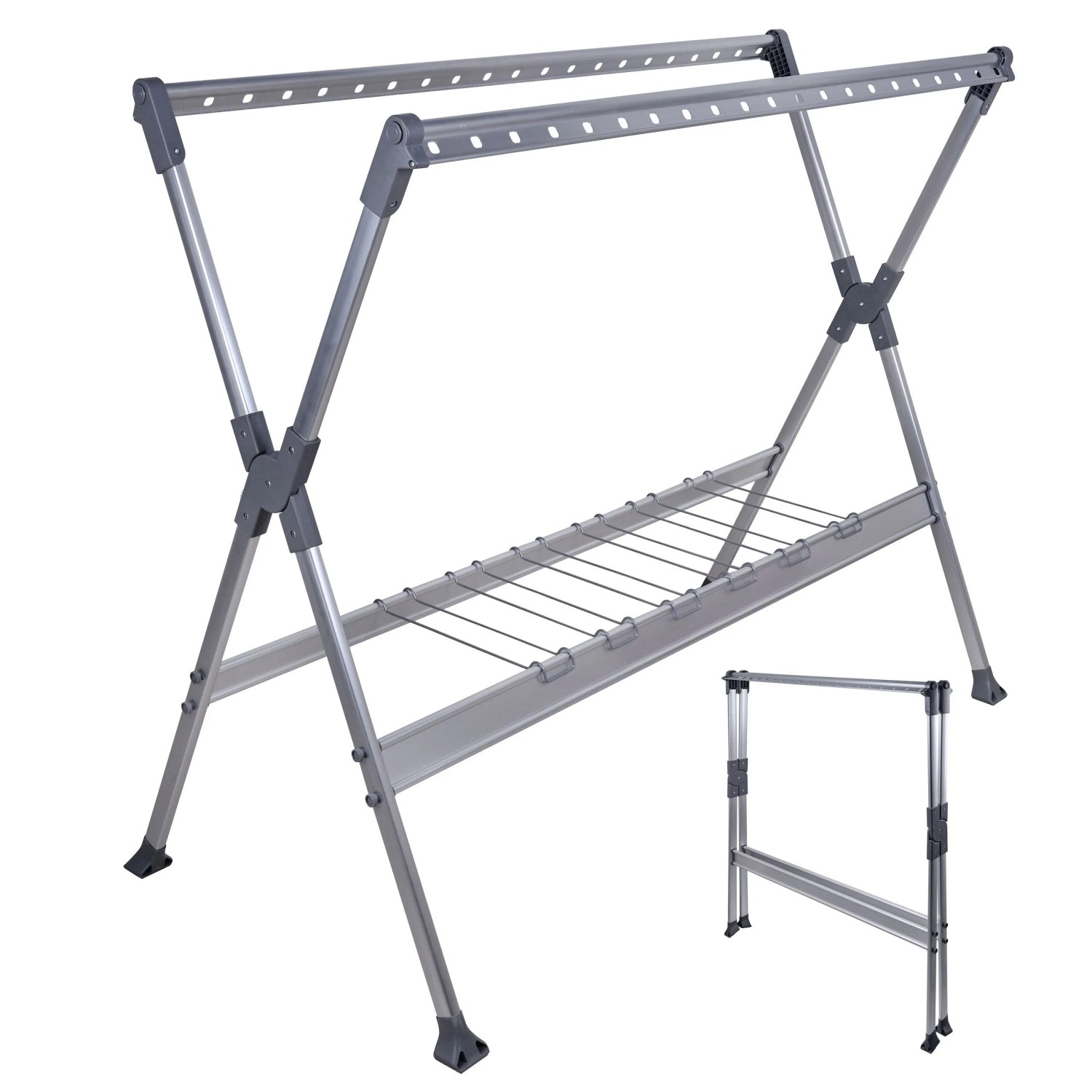 Relaxdays Wäscheständer Aluminium Silber Ausziehbar Zusammenklappbar Dreibeinig 150-250 cm x 76 cm x 126,5 cm 4,14 kg