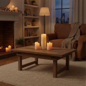 Relaxdays Kerze Echtwachs Champagner LED Flammenlos Flackernd 30 cm x ø 10 cm