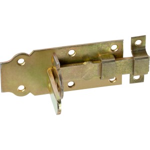 Gelb verzinkter Türschlossriegel, 100x45mm, für Türen und Tore, mit Öse für Vorhängeschloss.