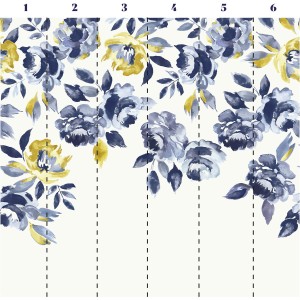 Joules Fototapete Ocean Bloom mit blau-grünen Blumen auf Creme, 300x280cm.
