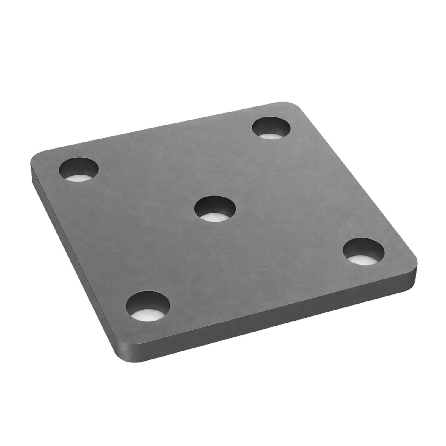 SOTECH Anschweißplatte 125 x 125 x 8 mm Stahl Q235 Schwarz Unbehandelt 5 Befestigungslöcher Ø14 mm Lochabstand Außen ca. 85 mm Abgerundete Ecken
