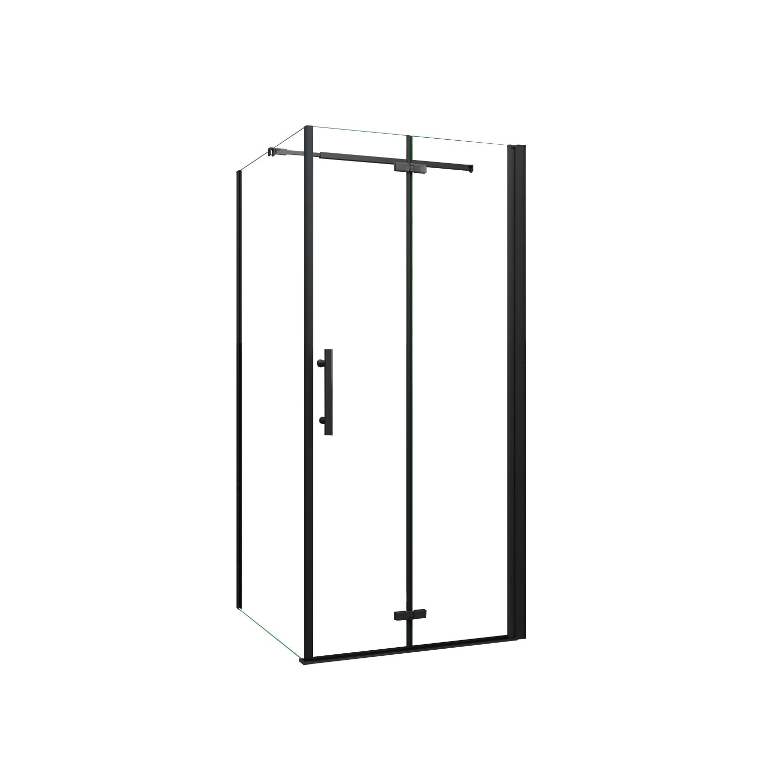 AICA Duschkabine B.95xH.195cm mit B.90xH.195cm Seitenwand 6mm Klares ESG Schwarzer Duschwand Duschabteilung Falttür Scharniertür