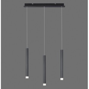 Schwarze, 3-flammige LED-Pendelleuchte Bruno (55x120cm) für Wohnräume.