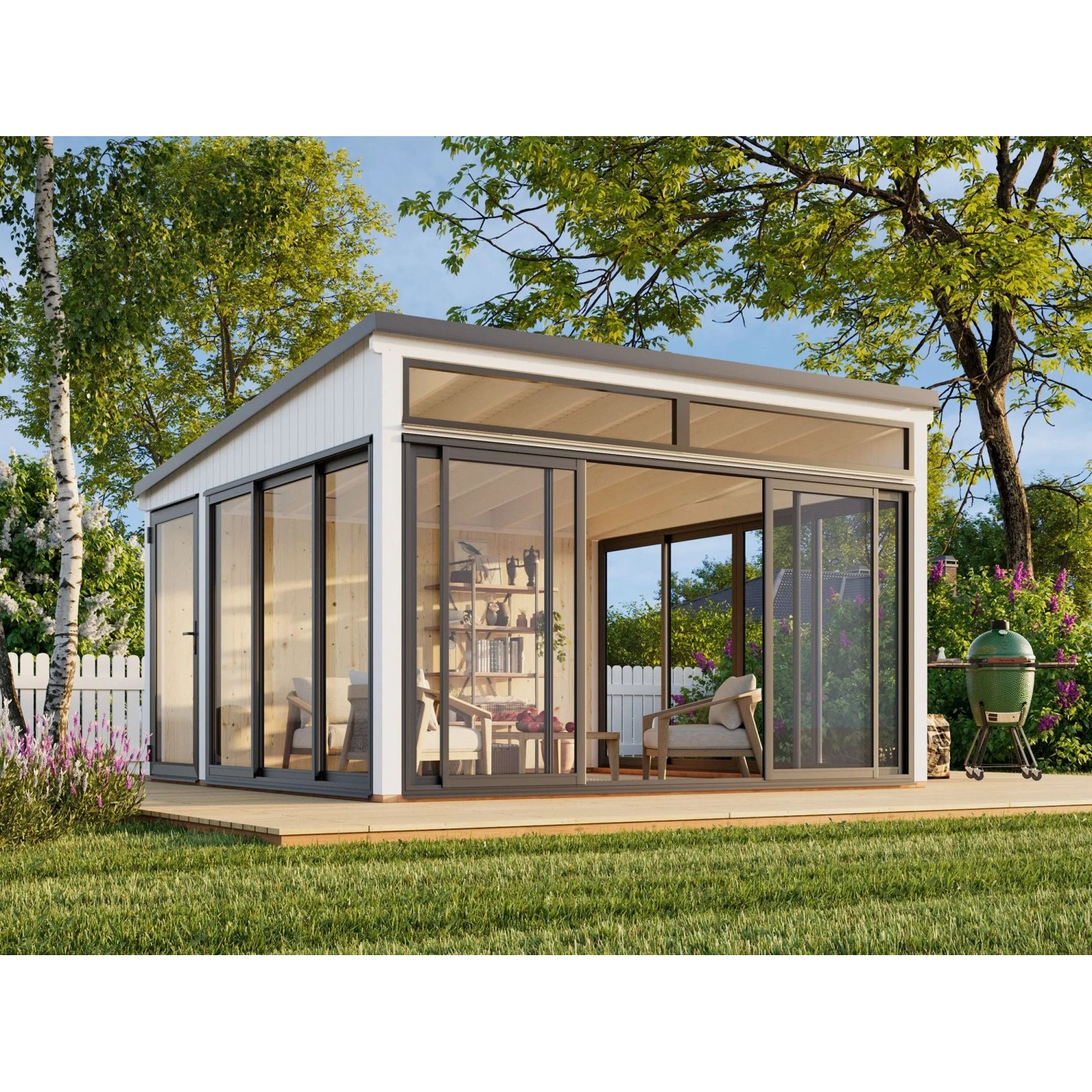 Palmako Holz-Gartenhaus Saga Slide Pultdach Lackiert 420 cm x 420 cm 16,6 m²