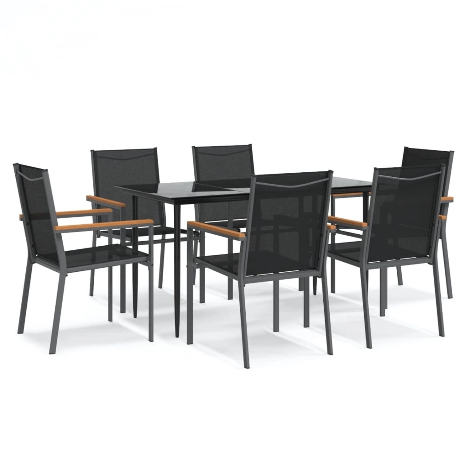 vidaXL 7-Tlg Garten-Essgruppe Schwarz Textilene und Stahl 3187036 günstig online kaufen