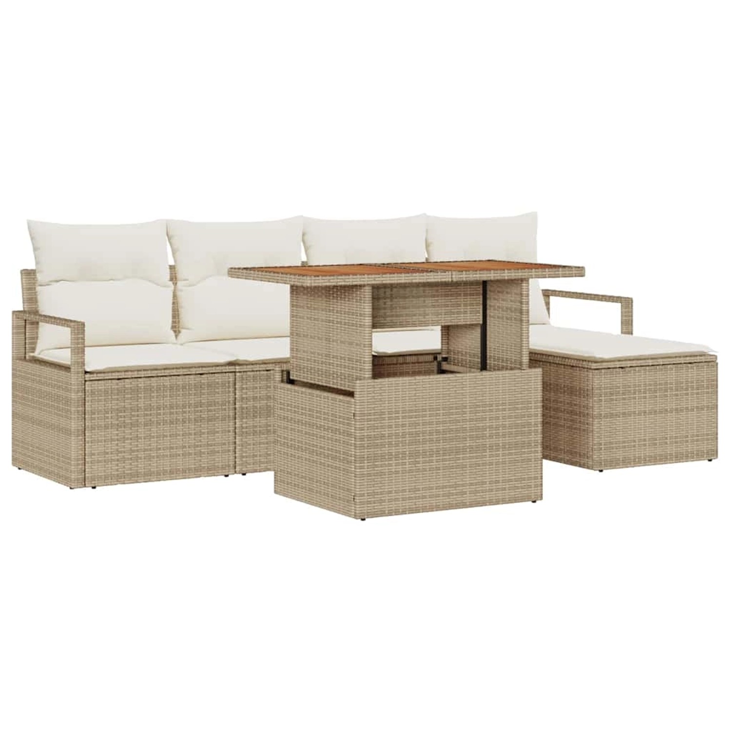 vidaXL Garten-Sofa-Set mit Speicher 6-Tlg Beige Poly Rattan 3358437 günstig online kaufen