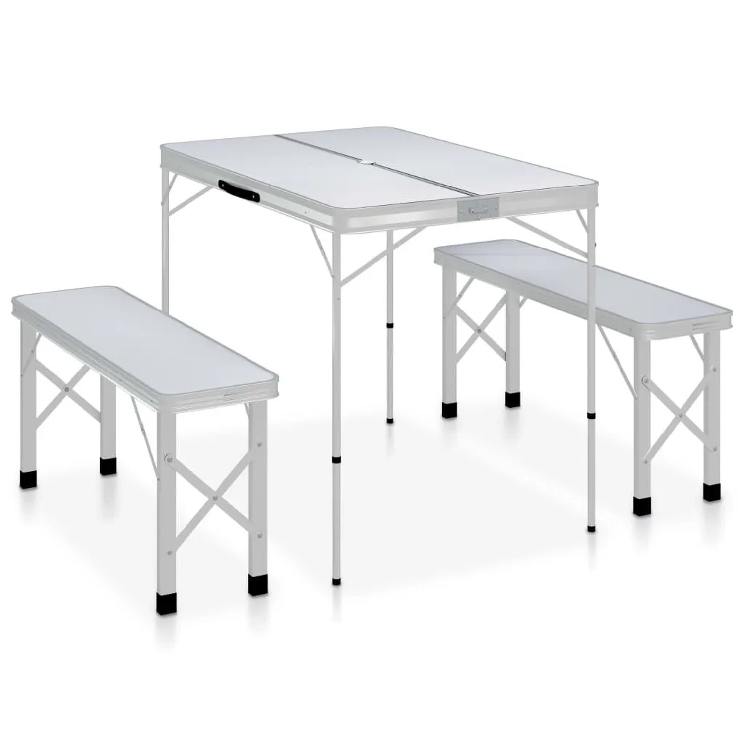 vidaXL Klappbarer Campingtisch mit 2 Sitzbänken Aluminium Weiß 48181