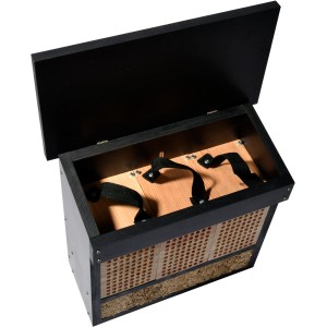 Offenes Profi-Insektenhotel XL mit Lärchen-Nistblöcken, schwarzes Holzgehäuse. Nützlingshotel für den Garten.