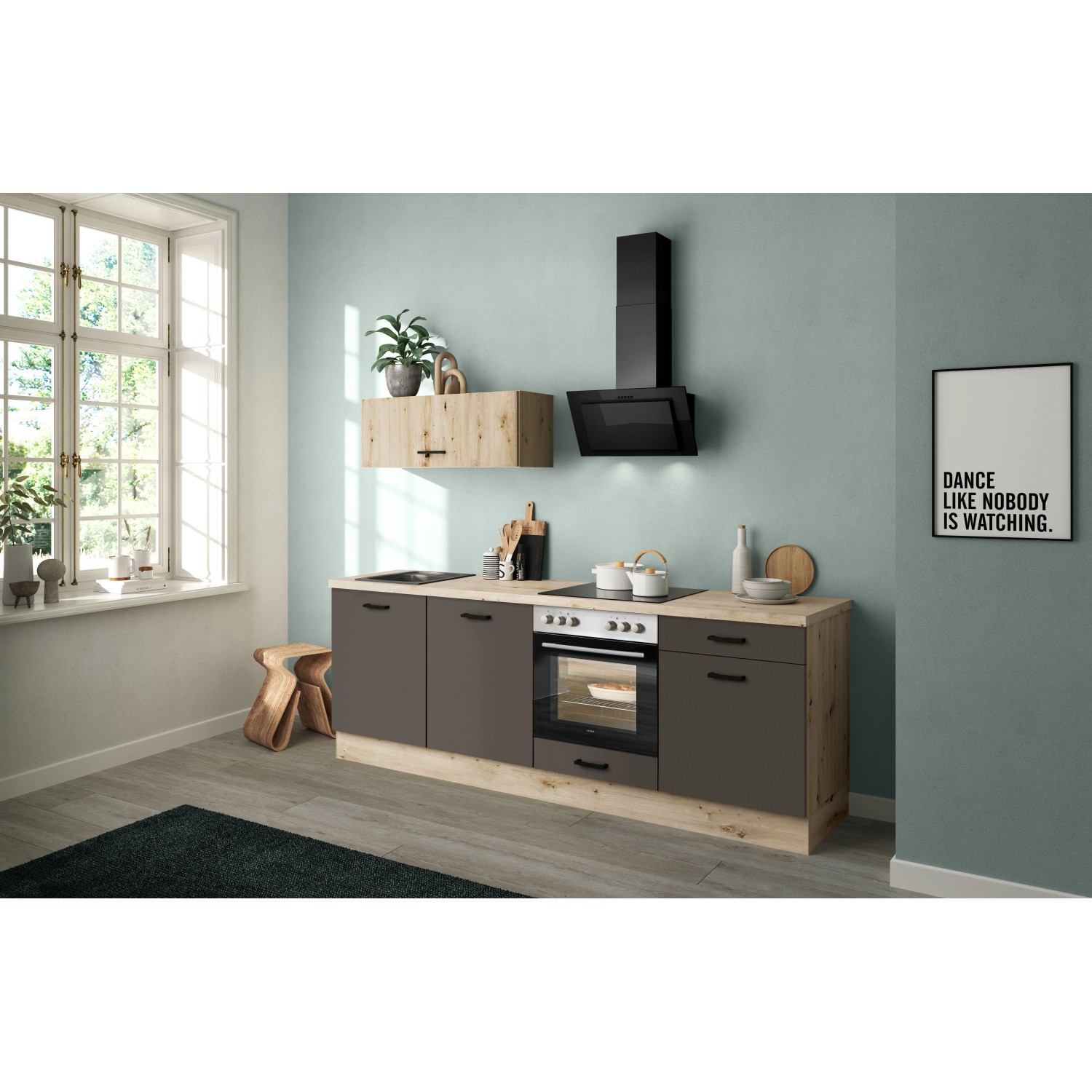 Impuls Küchen Küchenzeile IKZ1195E1 195 cm Vulkanbraun mit E-Geräten