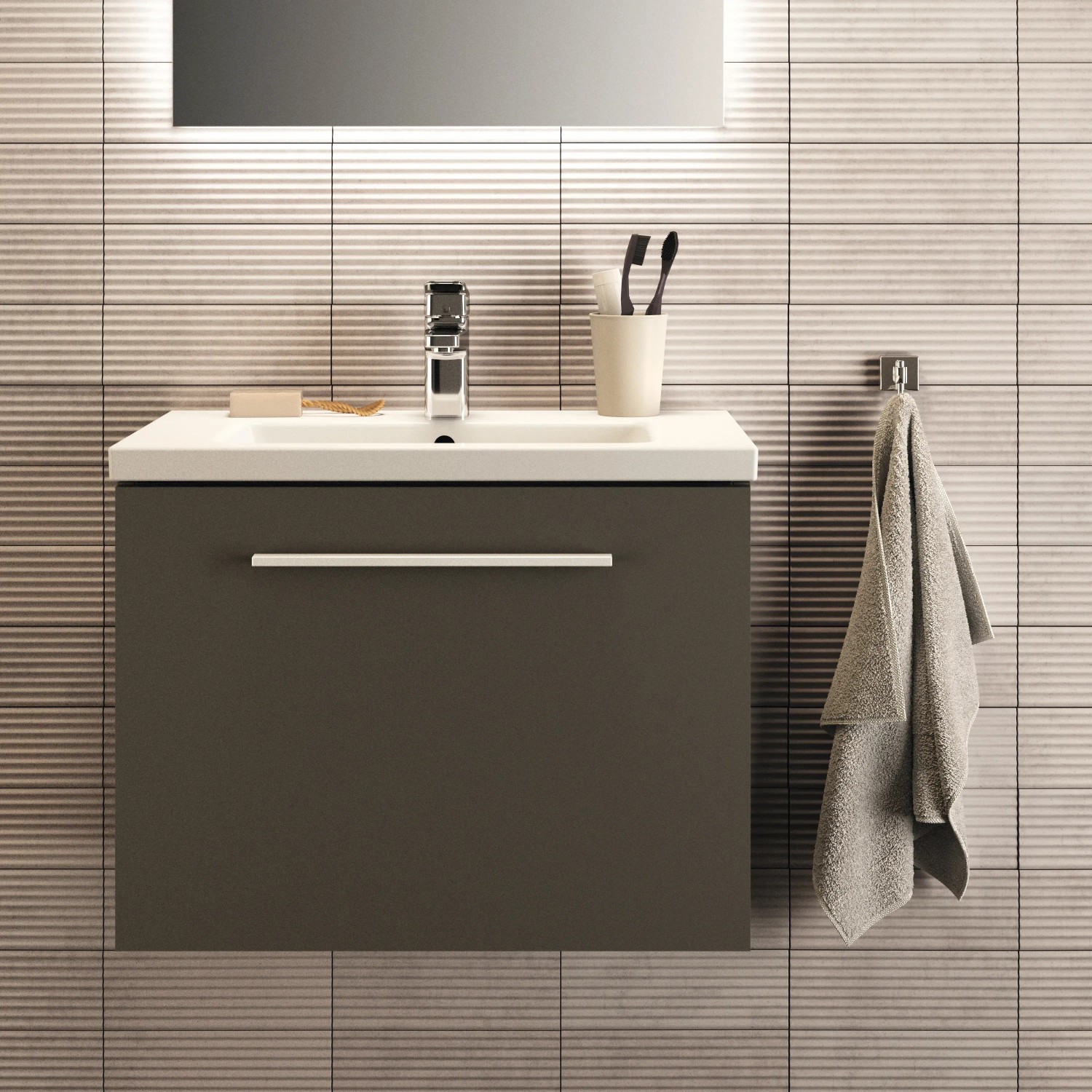 Ideal Standard i.life S Möbelwaschtisch, 61 cm, Weiß, mit Unterschrank in Grau. Einbauwaschbecken für moderne Bäder.