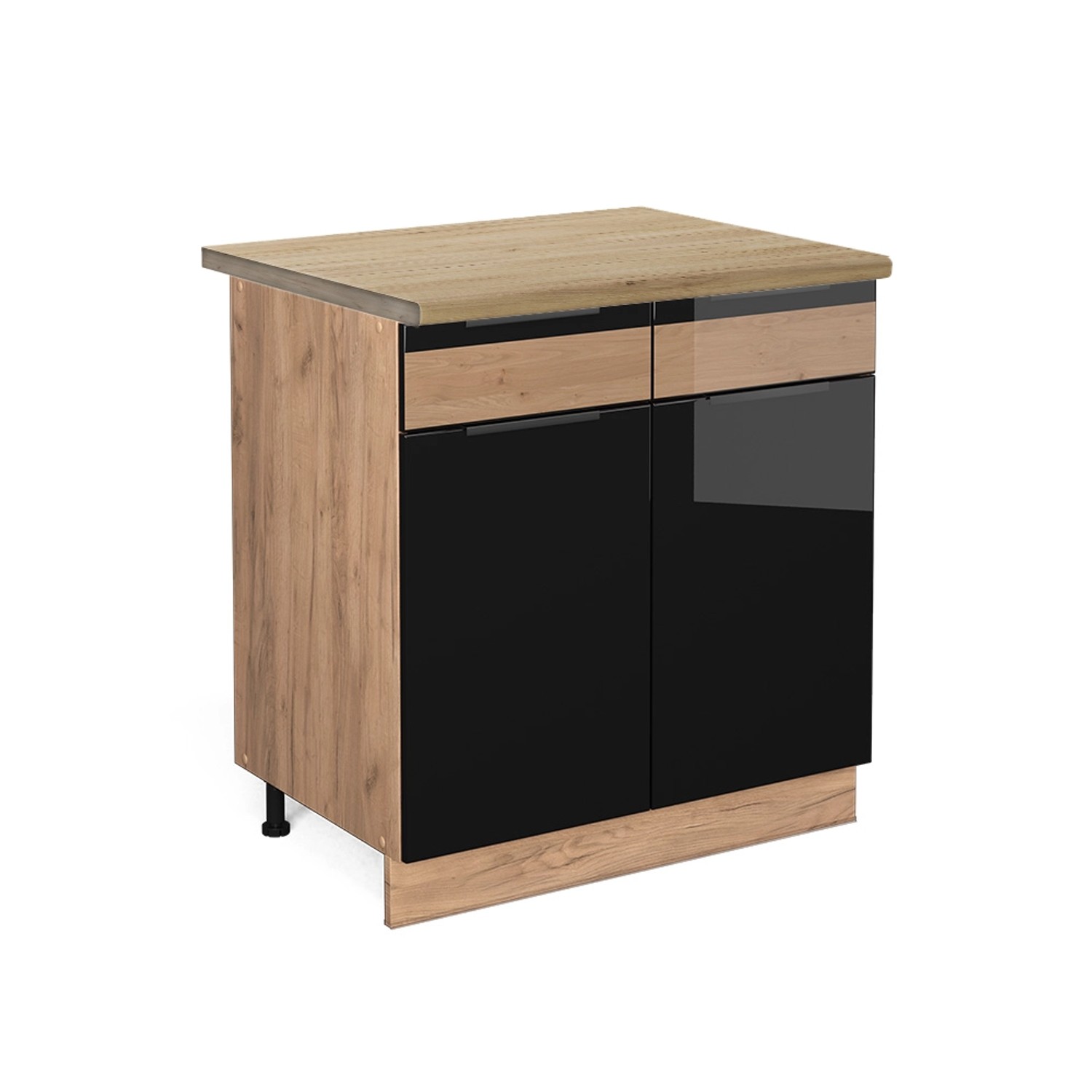 Vicco Küchenunterschrank Fame-Line Schwarz Eiche hochglanz/Goldkraft Eiche 80 cm AP Eiche
