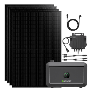 Growatt Noah 2000 Balkonkraftwerk 1800W mit Solarmodulen, Wechselrichter und Speichersystem.