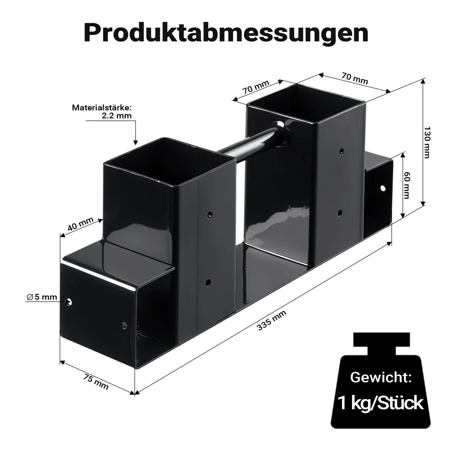 Wiltec Holzstapelhilfe aus schwarzem Stahl mit Produktabmessungen und Gewicht. Ideal für Kaminholz & Brennholz.