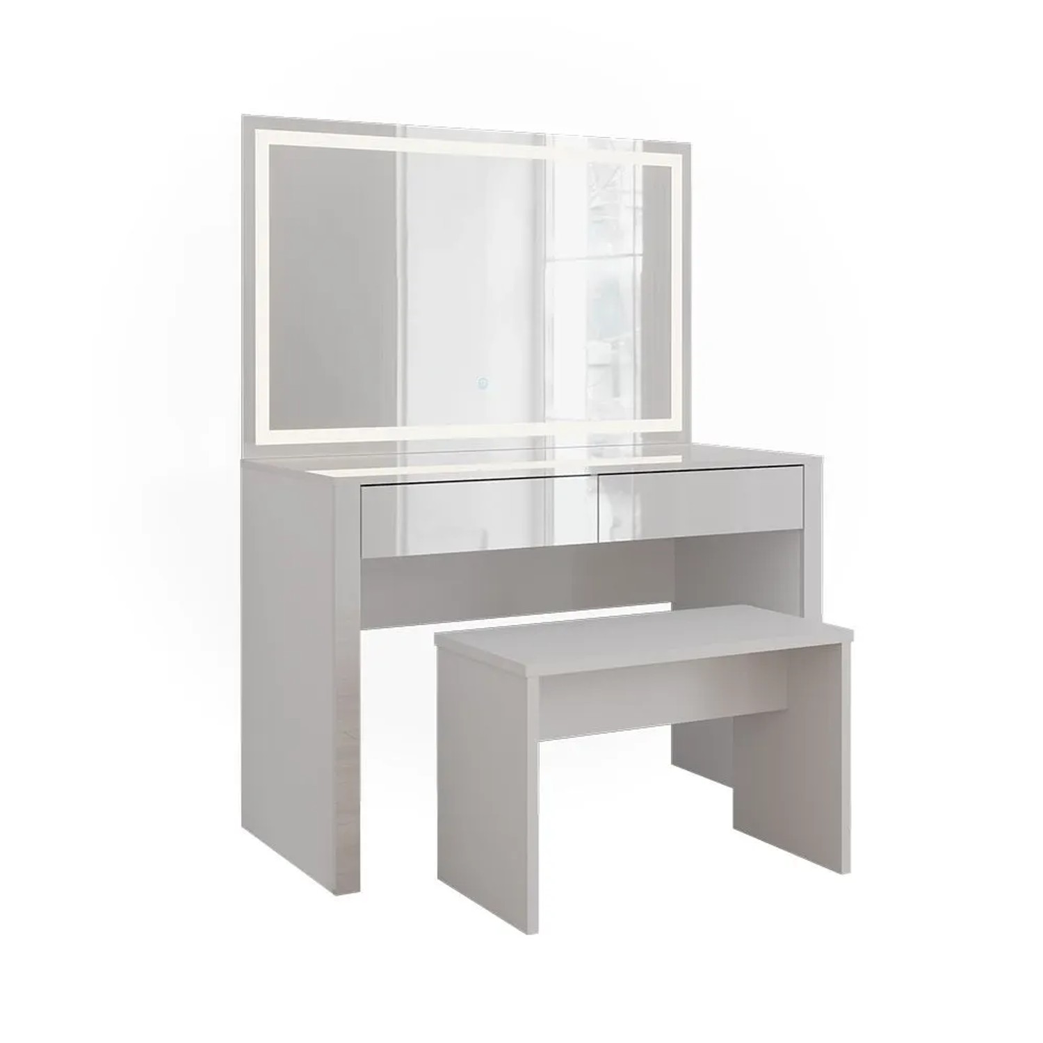 Vicco Schminktisch Annabelle Weiß Hochglanz/Weiß 110 x 146 mit LED-Spiegel und Bank