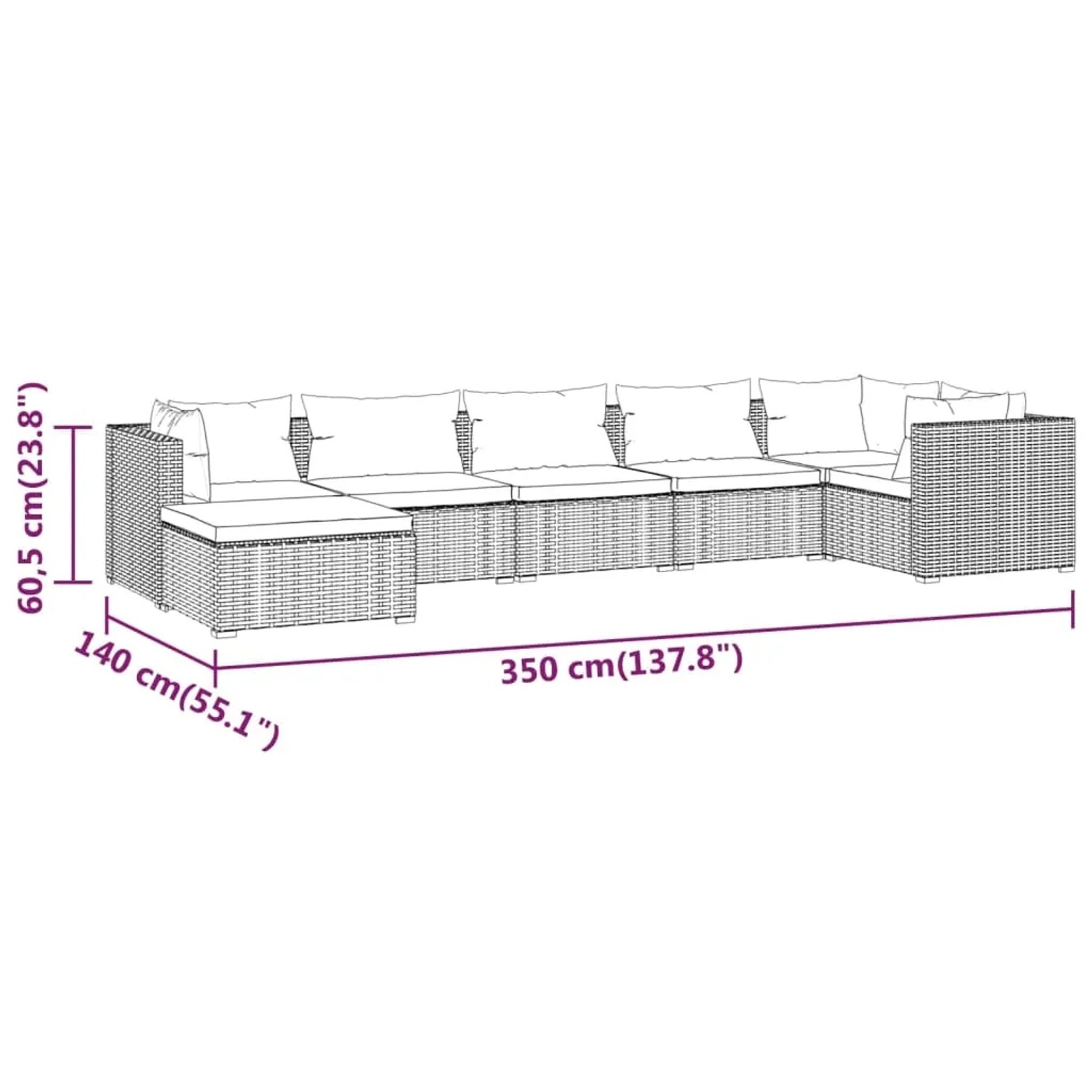 Graues 7-tlg. Garten Lounge Set aus Polyrattan mit Kissen, vidaXL Modell 22. Gartenmöbel für entspannte Stunden.