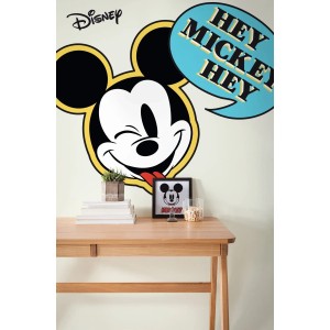 Disney Wandtattoo Mickey Mouse (127x200cm) in Blau, Gelb und Schwarz-Weiß.