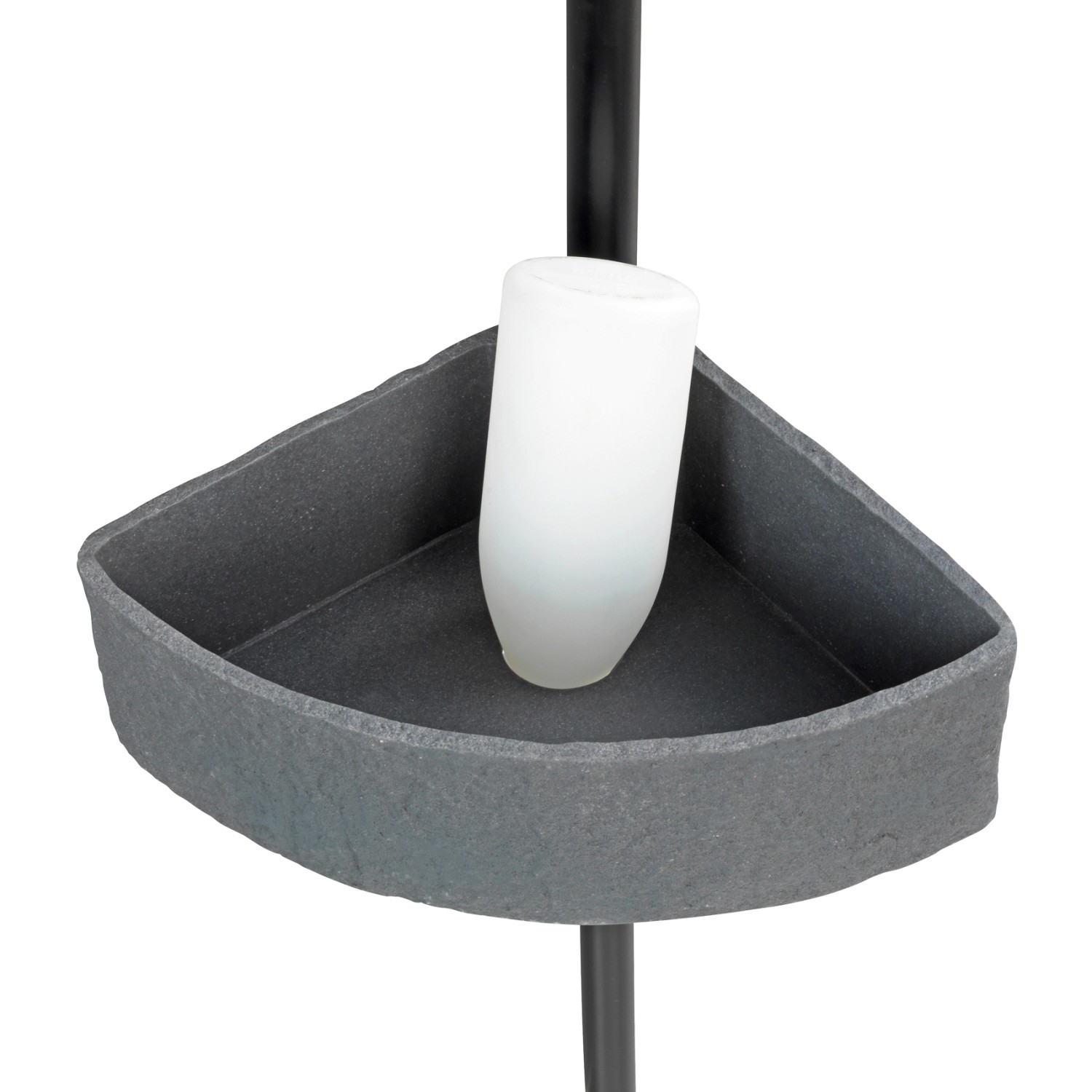 Detailaufnahme: Wenko Teleskop-Eckregal Villata mit Korb in Grau und Duschutensil.