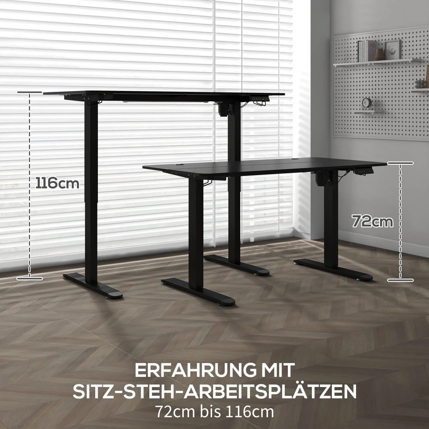 Vinsetto Schreibtisch, höhenverstellbar, 140x70 cm, schwarz. Ergonomischer Steh-Sitz-Arbeitsplatz.
