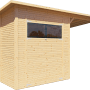 Bertilo Gerätehaus Pent Modern 3 Plus aus Holz, naturbelassen mit Anbau.