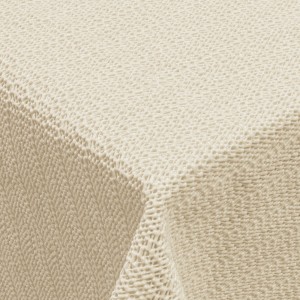 Cremefarbene, runde Garten-Tischdecke (Ø 130 cm) aus Weichschaum, wasserabweisend und rutschhemmend.