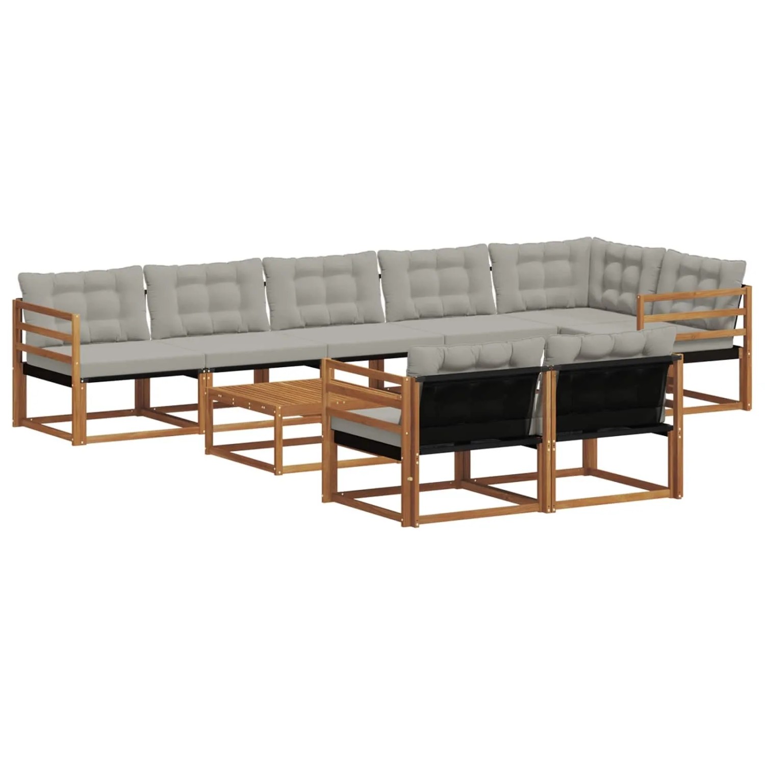 vidaXL Outdoor-Sofagarnitur mit Kissen 9-Tlg Natur und Hellgrau 3369590