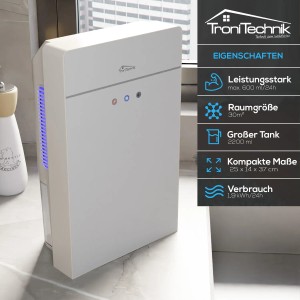 TroniTechnik Luftentfeuchter EF03 mit 2,2L Tank und Schlauchanschluss, geeignet für Räume bis 30m².