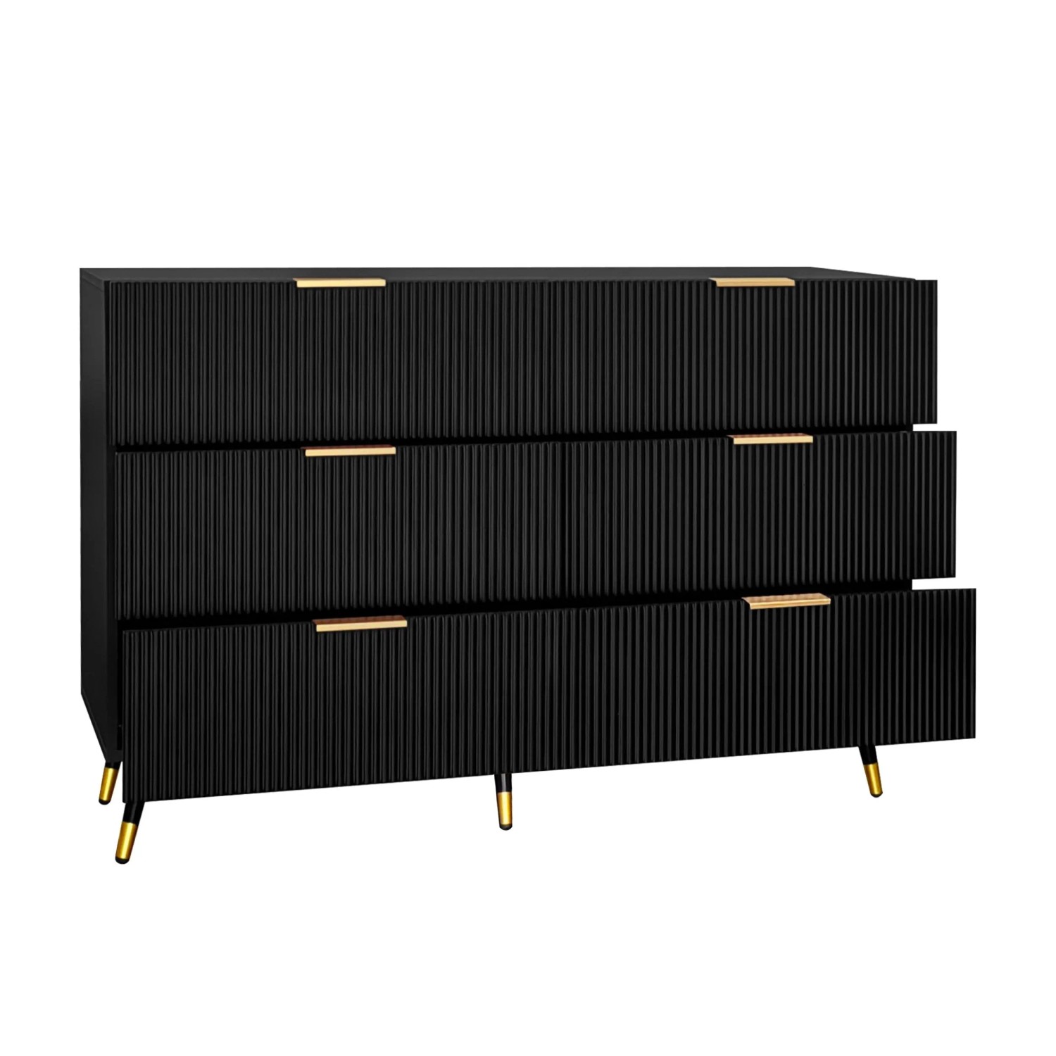 okwish Sideboard mit Schubladen Stauraum Wohnzimmer Elegant Modern 120x77x40cm Schwarz